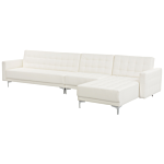 Corner Sofa Bed White Faux Leather Tufted Modern L-shaped Modular 5 Seater Left Hand Chaise Longue Beliani