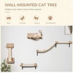 Pawhut 4pcs Wall-mounted Cats Climbing Shelf Set Cat Tree Kitten Perch Activity Center With Hammock Scratching Post Jumping Platform Brown