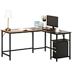 Homcom L-shaped Computer Desk Industrial Cornor Writing Desk With Adjustable Storage Shelf Space-saving Home Office Workstation Rustic Brown