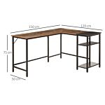 Homcom L-shaped Computer Desk Industrial Cornor Writing Desk With Adjustable Storage Shelf Space-saving Home Office Workstation Rustic Brown