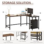 Homcom L-shaped Computer Desk Industrial Cornor Writing Desk With Adjustable Storage Shelf Space-saving Home Office Workstation Rustic Brown