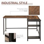 Homcom L-shaped Computer Desk Industrial Cornor Writing Desk With Adjustable Storage Shelf Space-saving Home Office Workstation Rustic Brown