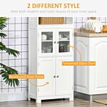 Homcom Freestanding Kitchen Cupboard, 4-door Storage Cabinet With Adjustable Shelf And Glass Doors For Dining Room, Living Room, White