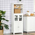 Homcom Freestanding Kitchen Cupboard, 4-door Storage Cabinet With Adjustable Shelf And Glass Doors For Dining Room, Living Room, White