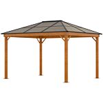 Outsunny 3 X 3.6 M Hardtop Gazebo Canopy With Polycarbonate Roof, Aluminium And Steel Frame, Nettings And Sidewalls For Garden, Patio, Khaki