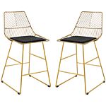 Homcom Set Of 2 Bar Stools Modern Counter Height Wire Metal Bar Chairs For Kitchen, Bar Counter, Gold