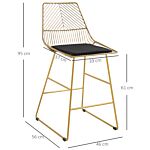 Homcom Set Of 2 Bar Stools Modern Counter Height Wire Metal Bar Chairs For Kitchen, Bar Counter, Gold