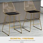 Homcom Set Of 2 Bar Stools Modern Counter Height Wire Metal Bar Chairs For Kitchen, Bar Counter, Gold