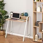 Homcom Writing Desk Computer Table Home Office Pc Laptop Workstation Storage Shelf Color White And Oak