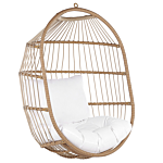 Hanging Egg Chair Beige Rope Seat Steel Stand Soft Cushion Boho Rustic Beliani