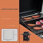 Outsunny 3 Burner Gas Bbq Grill Outdoor Portable Barbecue Trolley W/ Warming Rack, Side Shelves, Storage Cabinet, Thermometer, Carbon Steel, Black