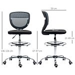 Vinsetto Drafting Chair, Swivel Office Draughtsman Chair, Mesh Standing Desk Chair With Lumbar Support, Adjustable Foot Ring, Armless, Grey