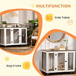 Pawhut Dog Cage End Table With Five Wheels, Dog Crate Furniture For Large Sized Dogs, With Front Door Latch, Indoor Use, White