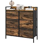 Homcom Rustic Chest Of Six Fabric Drawers - Brown Wood Effect