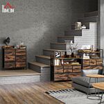 Homcom Rustic Chest Of Six Fabric Drawers - Brown Wood Effect