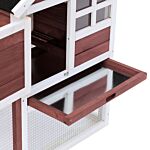 Pawhut 122 Wooden Rabbit Hutch Bunny Cage With Waterproof Asphalt Roof, Fun Outdoor Run, Removable Tray And Ramp, Brown