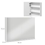 Kleankin Bathroom Mirror Cabinet With Light, Bathroom Storage Cupboard With Adjustable Shelf, Usb Charge, 90x15x70cm, White