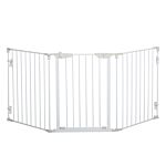 Pawhut Pet Safety Gate 3-panel Playpen Fireplace Christmas Tree Metal Fence Stair Barrier Room Divider W/walk Through Door, White