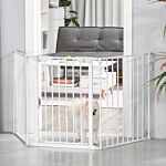 Pawhut Pet Safety Gate 3-panel Playpen Fireplace Christmas Tree Metal Fence Stair Barrier Room Divider W/walk Through Door, White