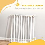 Pawhut Pet Safety Gate 3-panel Playpen Fireplace Christmas Tree Metal Fence Stair Barrier Room Divider W/walk Through Door, White