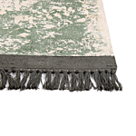 Area Rug Green And Beige Viscose With Cotton Backing With Fringes 140 X 200 Cm Style Vintage Distressed Pattern Beliani