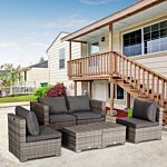 Outsunny 6-seater Rattan Garden Furniture 6 Seater Sofa & Coffee Table Set Outdoor Patio Furniture Wicker Weave Chair Space-saving Compact, Grey