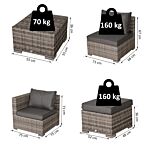 Outsunny 6-seater Rattan Garden Furniture 6 Seater Sofa & Coffee Table Set Outdoor Patio Furniture Wicker Weave Chair Space-saving Compact, Grey