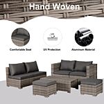 Outsunny 6-seater Rattan Garden Furniture 6 Seater Sofa & Coffee Table Set Outdoor Patio Furniture Wicker Weave Chair Space-saving Compact, Grey