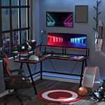 Homcom L-shape Corner Gaming Desk Computer Table With Elevated Monitor Shelf Workstation, Black Red