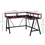 Homcom L-shape Corner Gaming Desk Computer Table With Elevated Monitor Shelf Workstation, Black Red