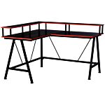 Homcom L-shape Corner Gaming Desk Computer Table With Elevated Monitor Shelf Workstation, Black Red