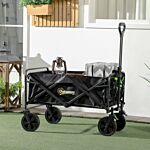 Outsunny Folding Pull Along Cart Cargo Wagon Trolley With Telescopic Handle - Black