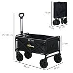 Outsunny Folding Pull Along Cart Cargo Wagon Trolley With Telescopic Handle - Black