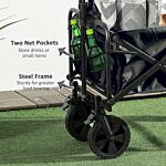 Outsunny Folding Pull Along Cart Cargo Wagon Trolley With Telescopic Handle - Black