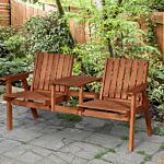 Outsunny 2-seater Furniture Wooden Garden Bench Antique Loveseat Chair, Table Conversation Set For Yard, Lawn, Porch, Patio, Orange