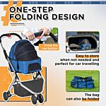 Pawhut Detachable Pet Stroller Pushchair Foldable Dog Cat Travel Carriage 2-in-1 Design Carrying Bag Dark Blue