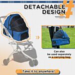 Pawhut Detachable Pet Stroller Pushchair Foldable Dog Cat Travel Carriage 2-in-1 Design Carrying Bag Dark Blue