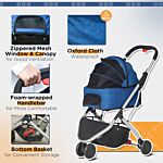 Pawhut Detachable Pet Stroller Pushchair Foldable Dog Cat Travel Carriage 2-in-1 Design Carrying Bag Dark Blue