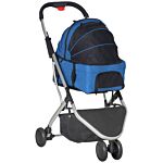 Pawhut Detachable Pet Stroller Pushchair Foldable Dog Cat Travel Carriage 2-in-1 Design Carrying Bag Dark Blue