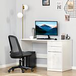 Homcom High Gloss Computer Desk With Drawers, Modern Writing Workstation With Storage Cabinet, Pc Study Table For Home, Office, Study, White