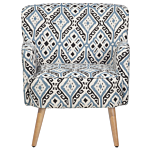 Armchair Multicolour Fabric Upholstery Footstool Wooden Legs Ikat Pattern Retro Boho Living Room Beliani