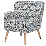 Armchair Multicolour Fabric Upholstery Footstool Wooden Legs Ikat Pattern Retro Boho Living Room Beliani