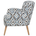 Armchair Multicolour Fabric Upholstery Footstool Wooden Legs Ikat Pattern Retro Boho Living Room Beliani