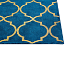 Rug Blue With Gold Quatrefoil Pattern Viscose With Cotton 140 X 200 Cm Style Modern Glam Beliani