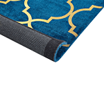 Rug Blue With Gold Quatrefoil Pattern Viscose With Cotton 140 X 200 Cm Style Modern Glam Beliani