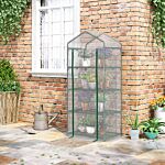 Outsunny 4 Tier Mini Greenhouse, Portable Green House With Steel Frame, Pe Cover, Roll-up Door, 70 X 50 X 160 Cm, White