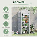 Outsunny 4 Tier Mini Greenhouse, Portable Green House With Steel Frame, Pe Cover, Roll-up Door, 70 X 50 X 160 Cm, White