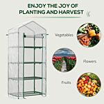 Outsunny 4 Tier Mini Greenhouse, Portable Green House With Steel Frame, Pe Cover, Roll-up Door, 70 X 50 X 160 Cm, White