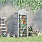 Outsunny 4 Tier Mini Greenhouse, Portable Green House With Steel Frame, Pe Cover, Roll-up Door, 70 X 50 X 160 Cm, White