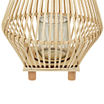 Candle Lantern Light Wood Willow 58 Cm With Glass Floor Candle Holder Boho Style Indoor Beliani